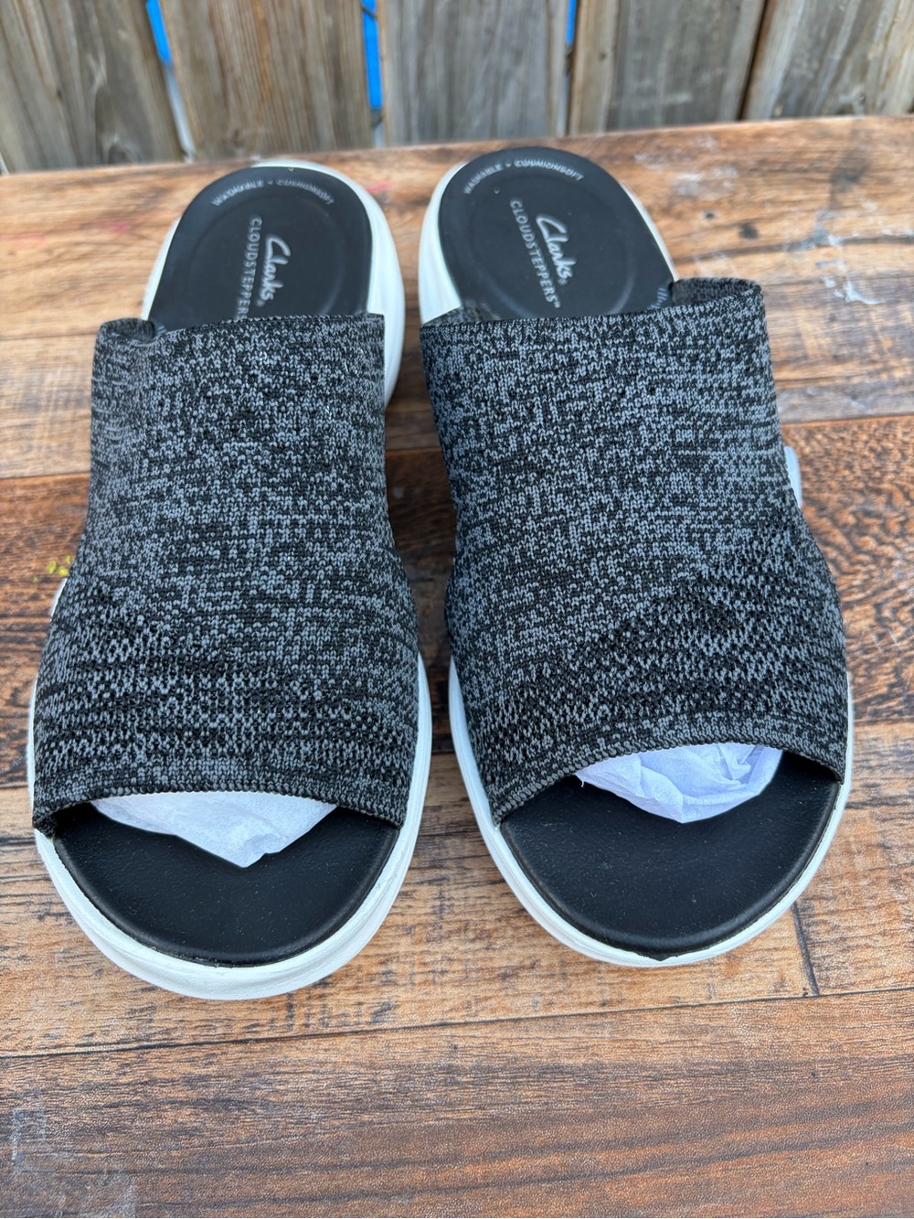 Clarks Black Knit Slip-On Platform Mules Women’s Size 7.5 - Picture 6 of 15